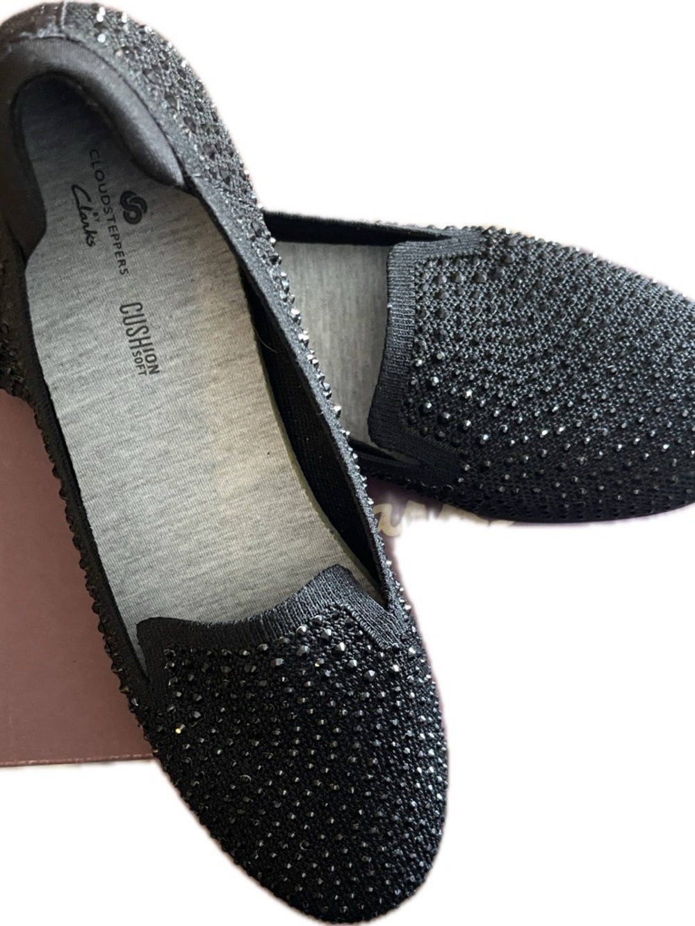 Clarks Black Embellished Cloudsteppers Slip-On Flats